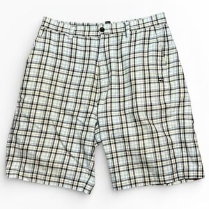 Split Skateboarding Plaid Shorts Mens 33 Tan White Black Checkered Skater Y2K